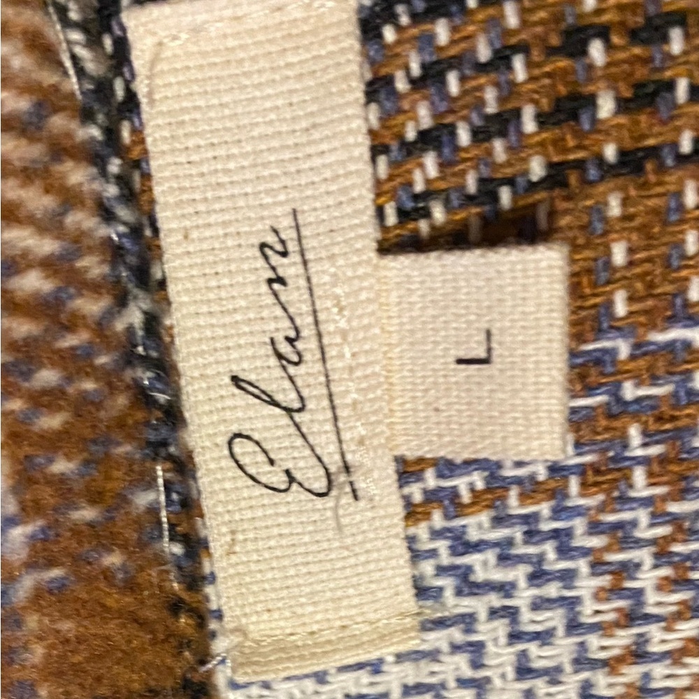 Elan Women’s Sz L Plaid Pattern Short Jacket Pockets, Blue, Brown, Tan & Cream - Picture 2 of 3